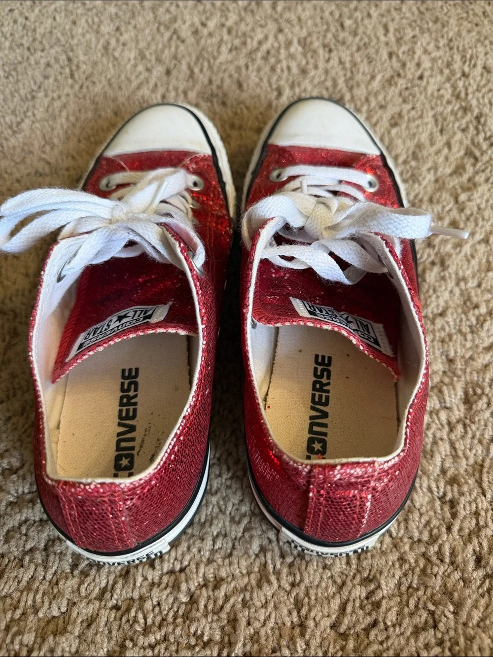 Converse All-Stars red , glitter shoes, ladies size 7